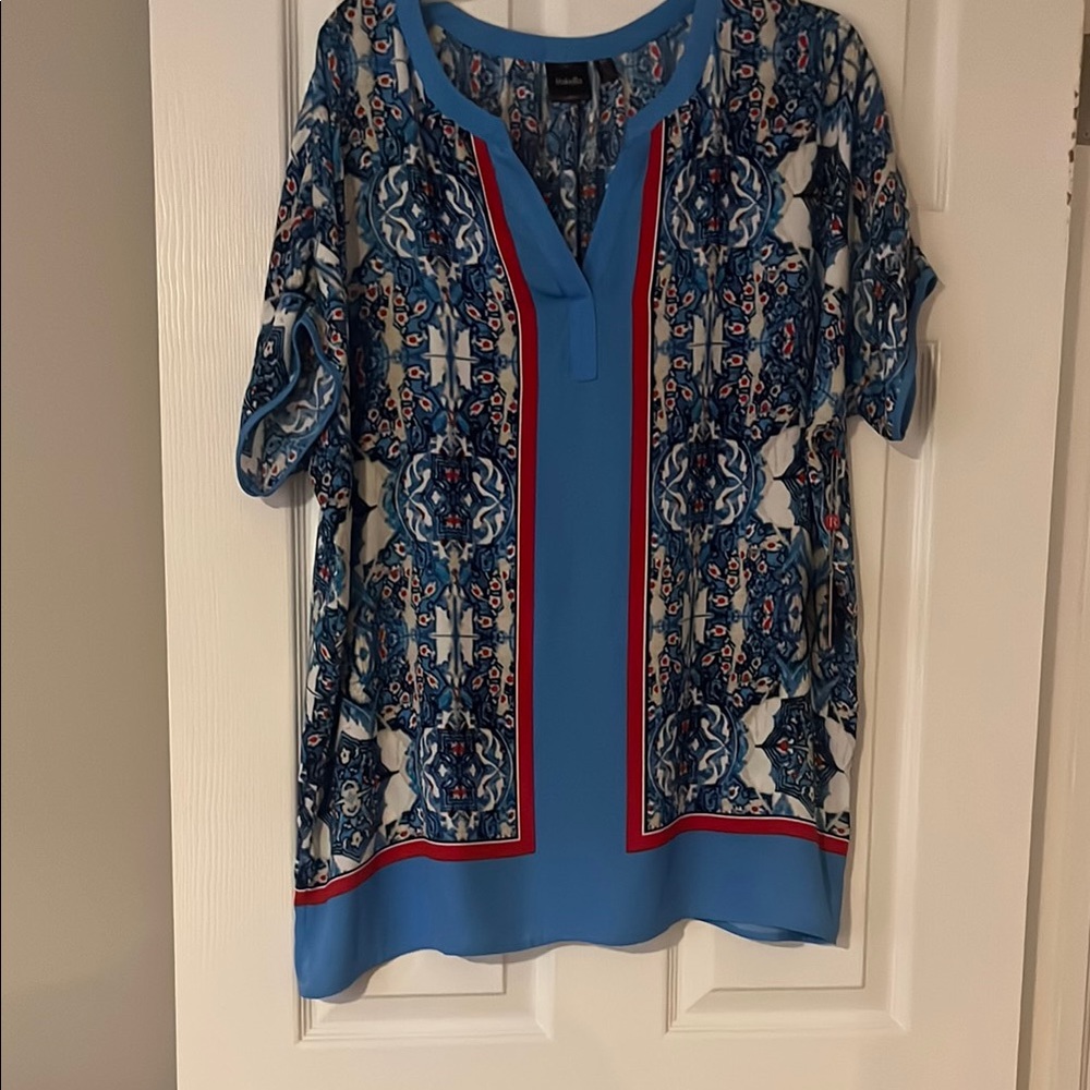 Blue and Red Patterned Women's Top